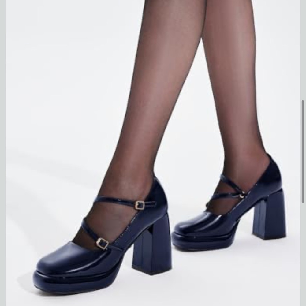 Classic Navy Mary Jane Block Heel Pumps